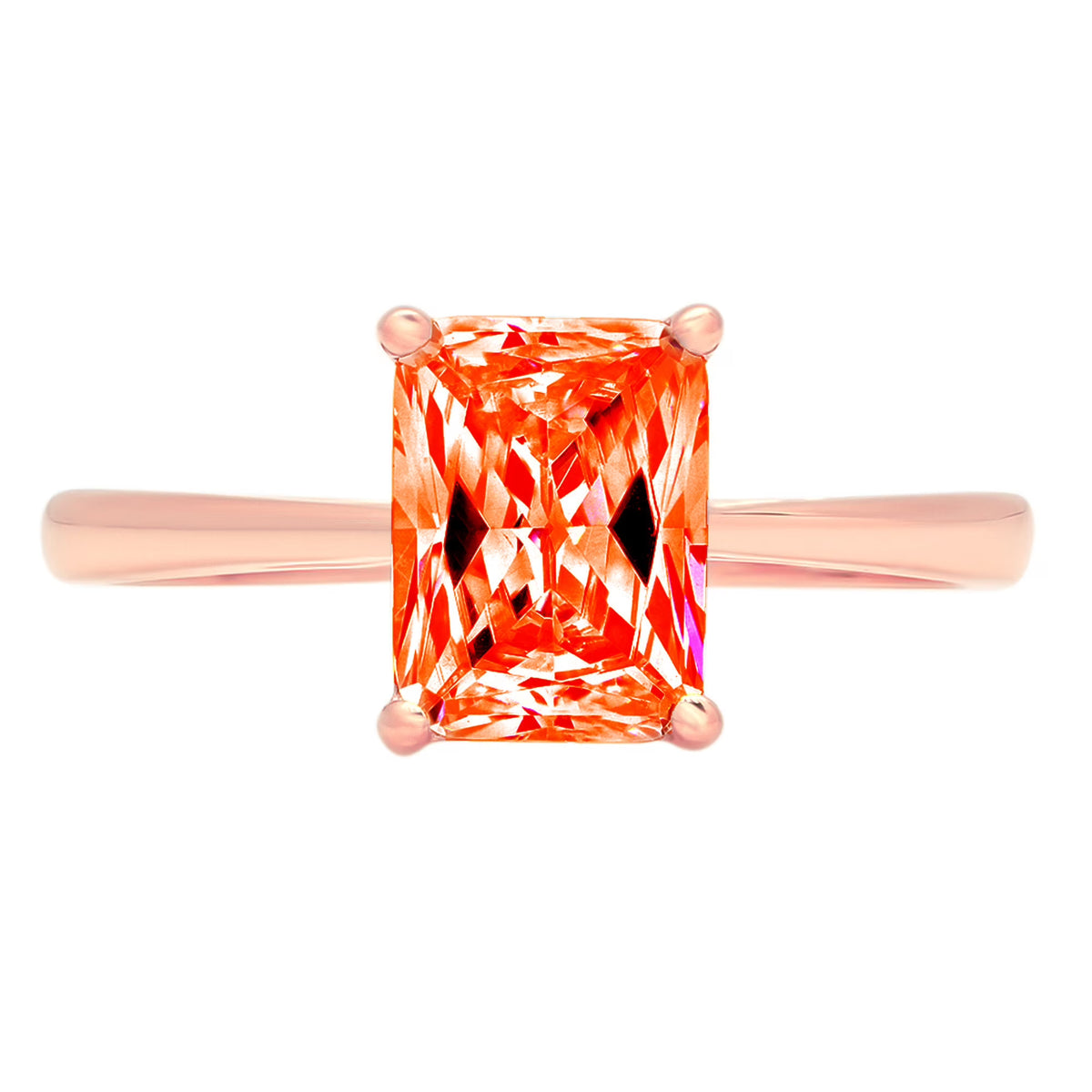 18k Rose Gold Emerald Cut Red Simulated Diamond Ring Size 8.75 K909982