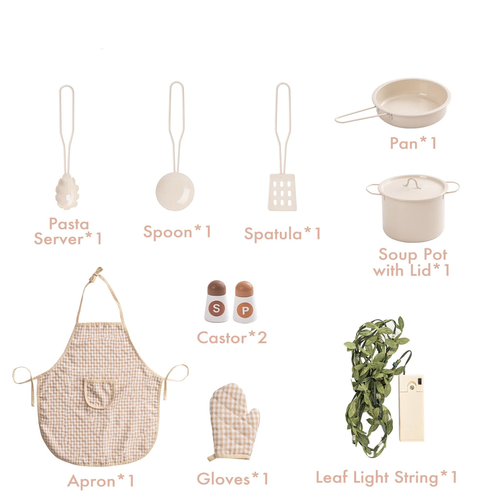 Cream Wooden Kids Kitchen Playset with Apron and Gloves T9795
