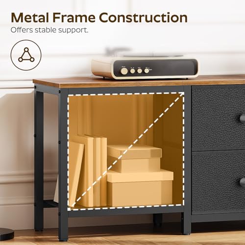 Rustic Brown and Black TV Stand with 2 Fabric Drawer J9543