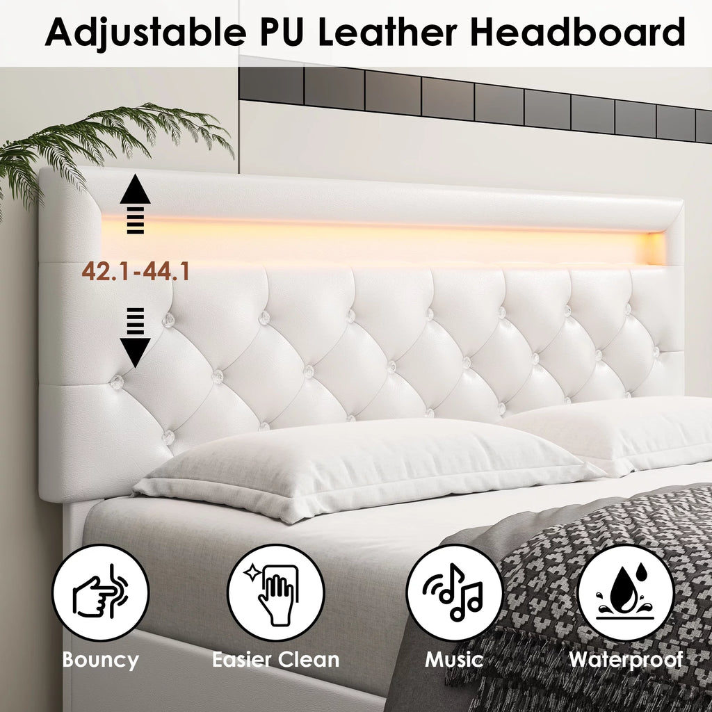 King LED Bed Frame with 4 Storage Drawer White O186