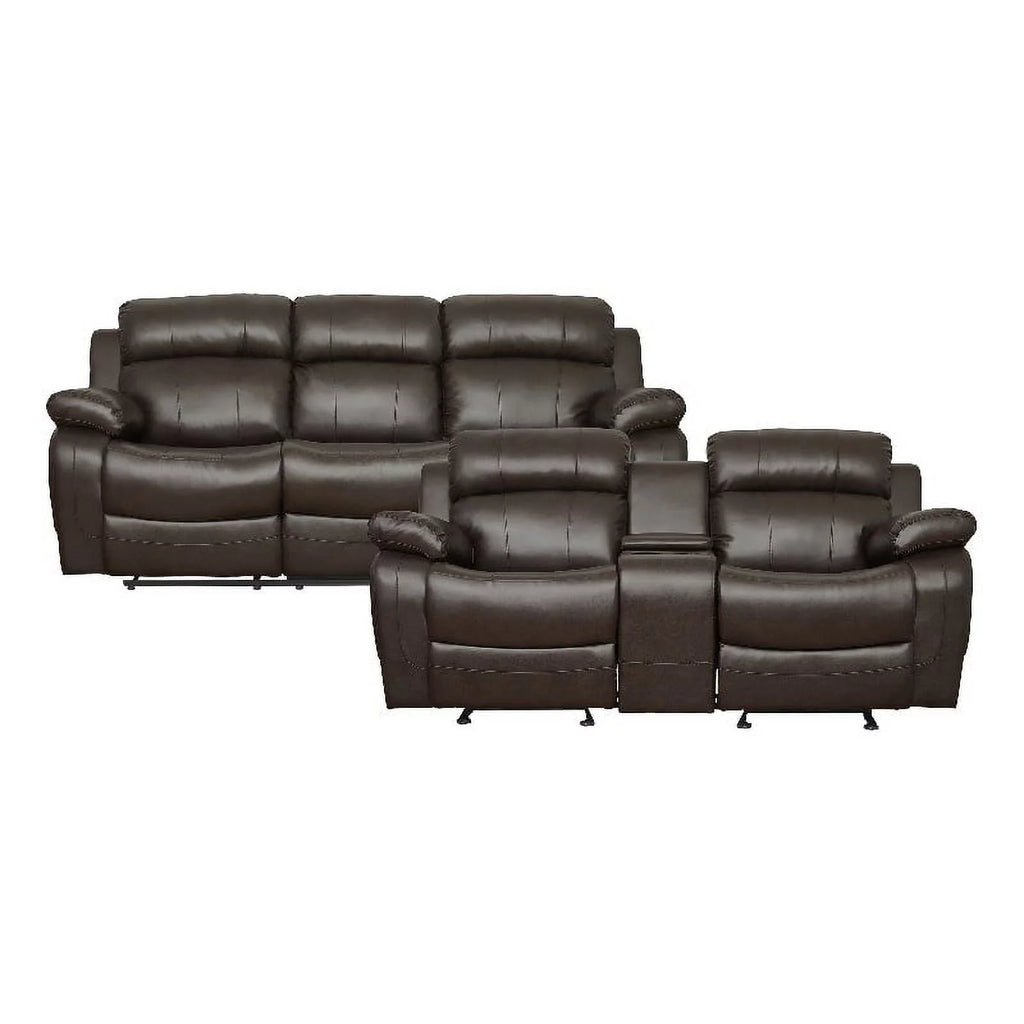 Brown Faux Leather 2-Piece Reclining Sofa Set J25533