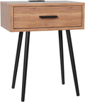 Walnut Nightstand with Charging Port and Wooden Drawers B535