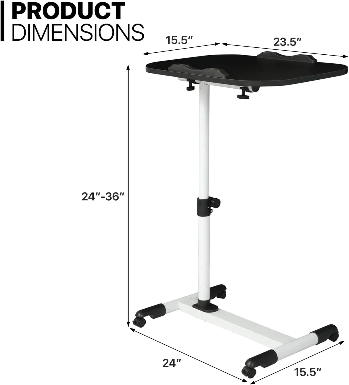 Black Adjustable Height Mobile Laptop Desk with Wheels N512600