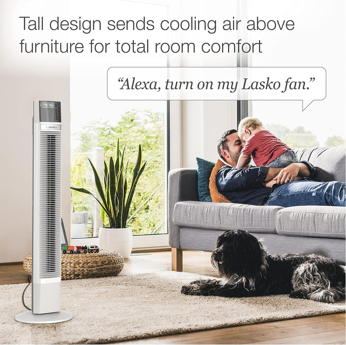 White 48” Oscillating 4-Speed Tower Fan with Timer F7405