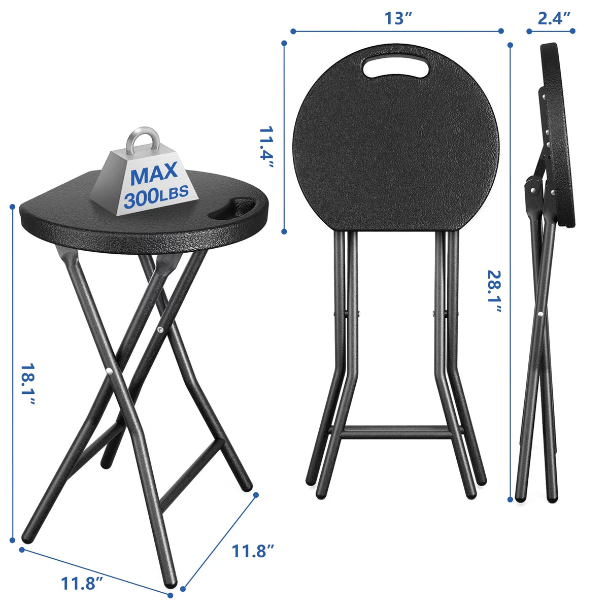 18-Inch Round Collapsible Folding Stool Set of 2, Black Z9664