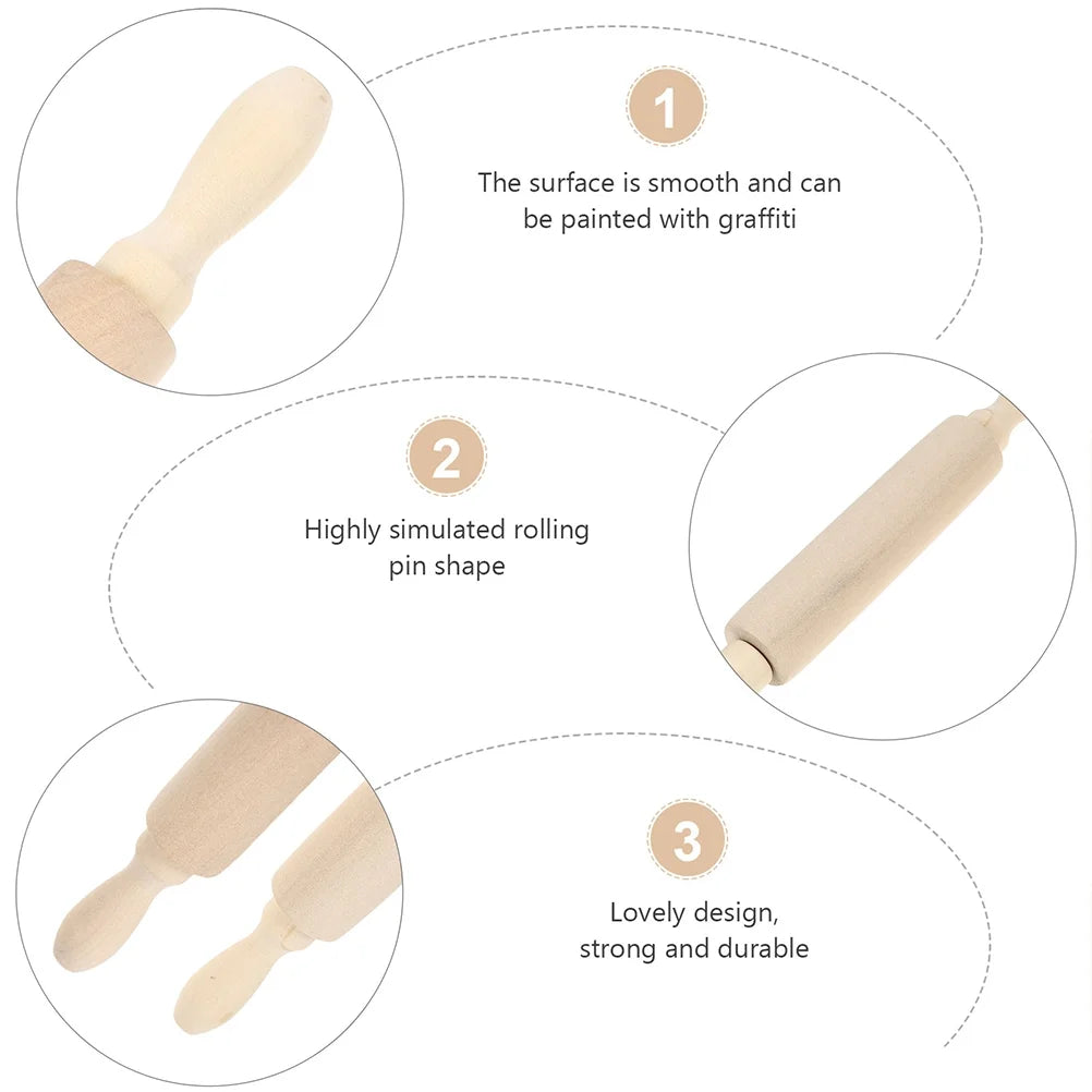 6 Pcs Wooden Rolling Pin Toy Playset M287