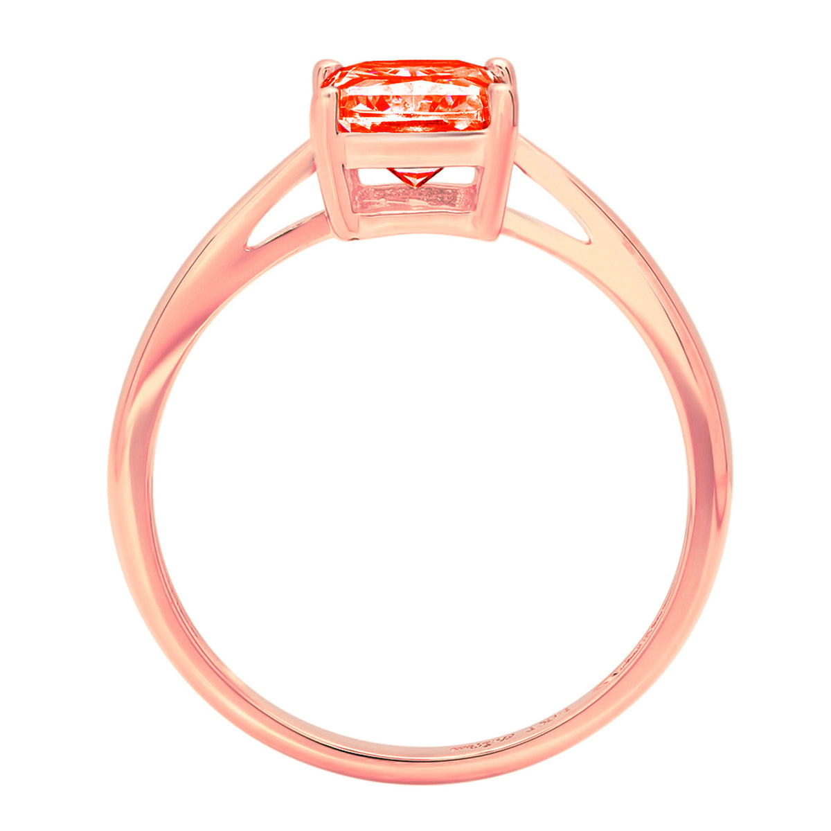 18k Rose Gold Emerald Cut Red Simulated Diamond Ring Size 8.75 K909982