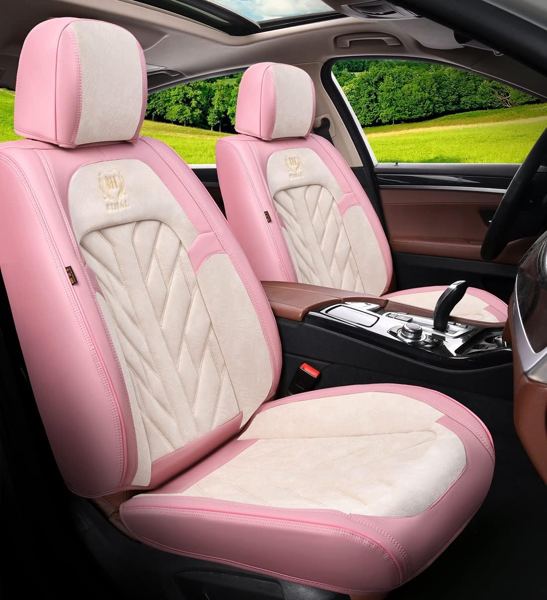 Pink-White Universal 5-Seater Full Set Car Seat Covers R89686