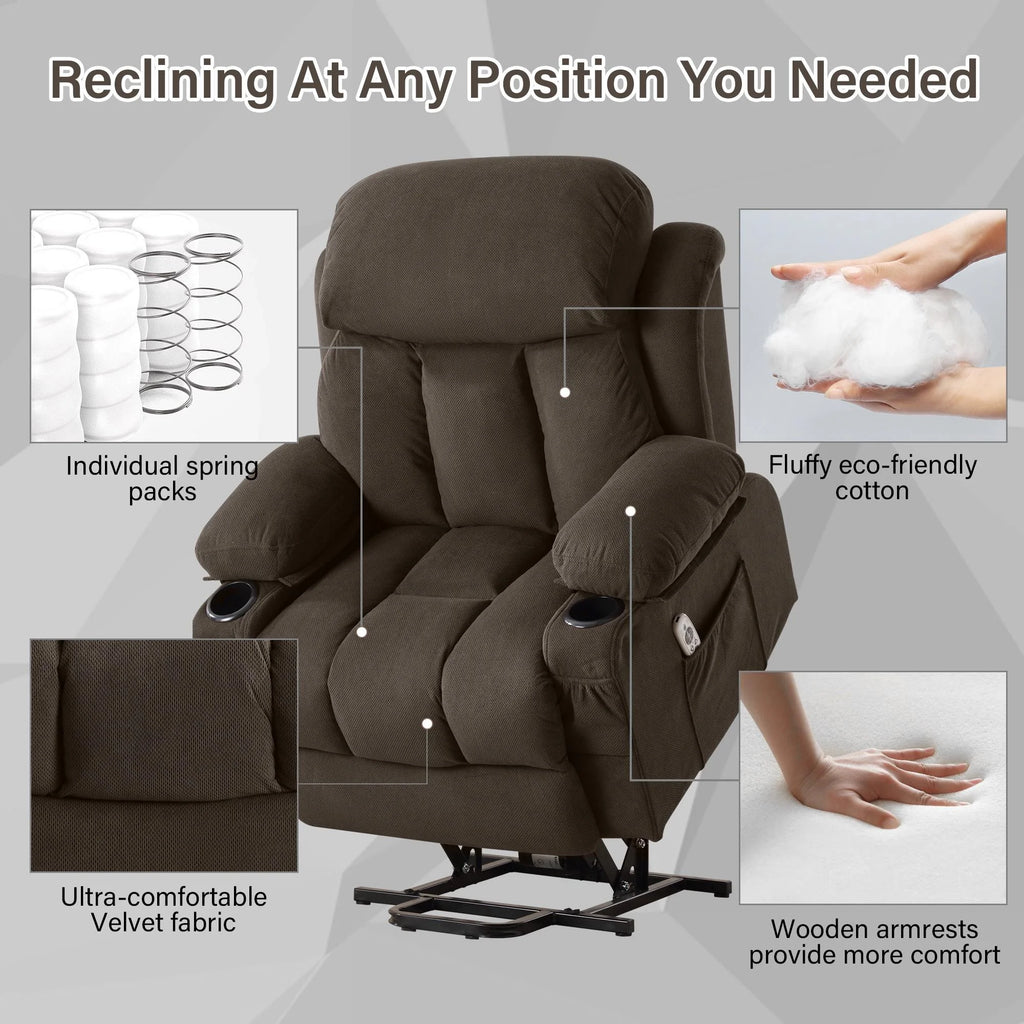 Brown PU Leather Power Lift Recliner Chair with Massage and Heating K36722