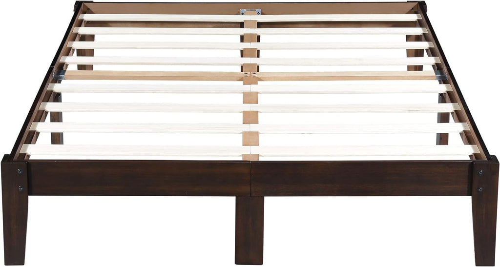 14 Inch Solid Wood Platform Bed Frame King Dark Brown I3444