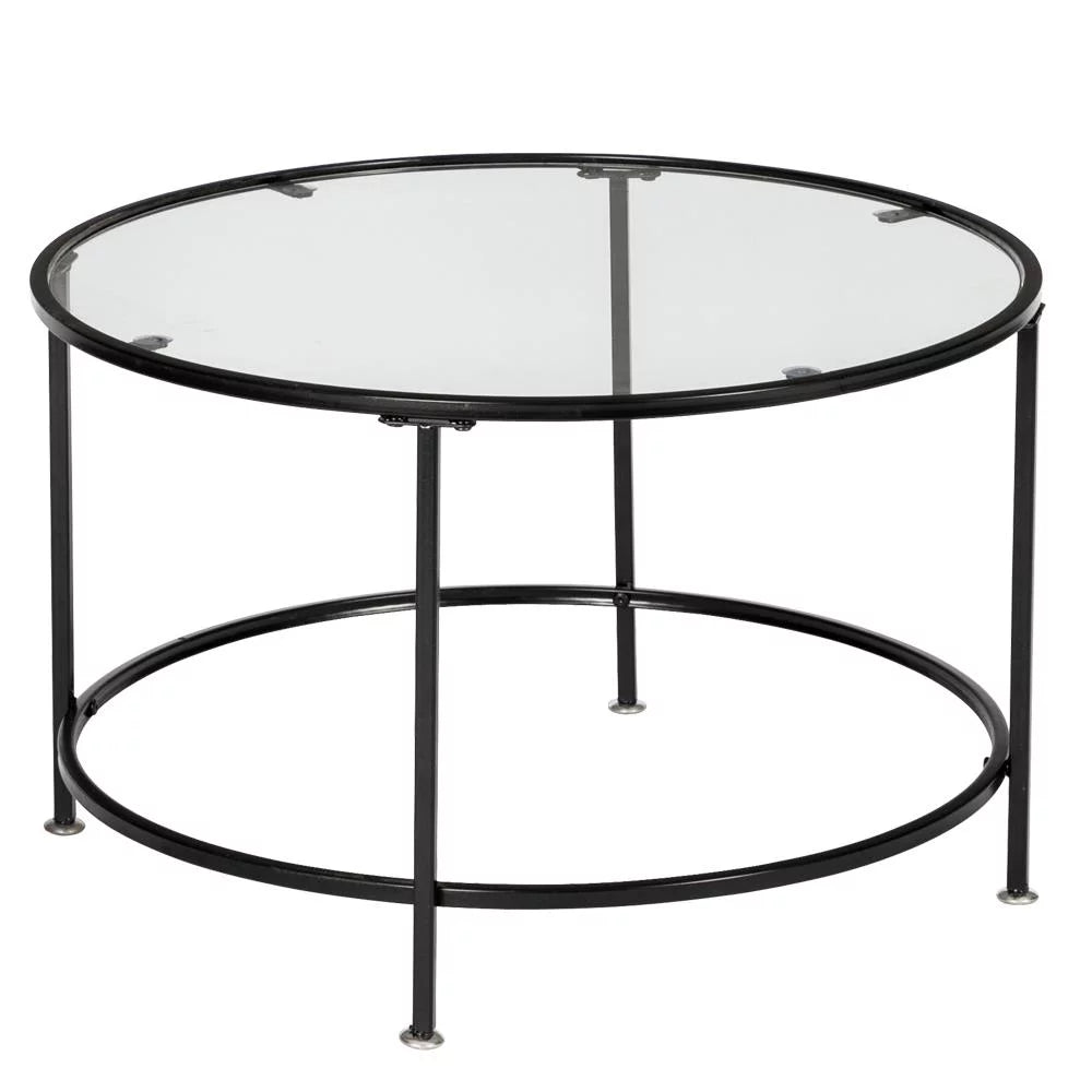 26" Round Glass Coffee Table with Black Iron Frame B54313