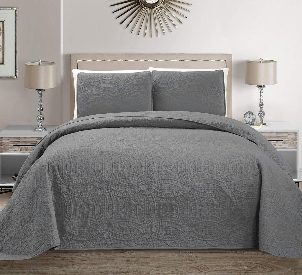 3pc King/California King Embossed Oversized Coverlet Bedspread Set Solid White I424