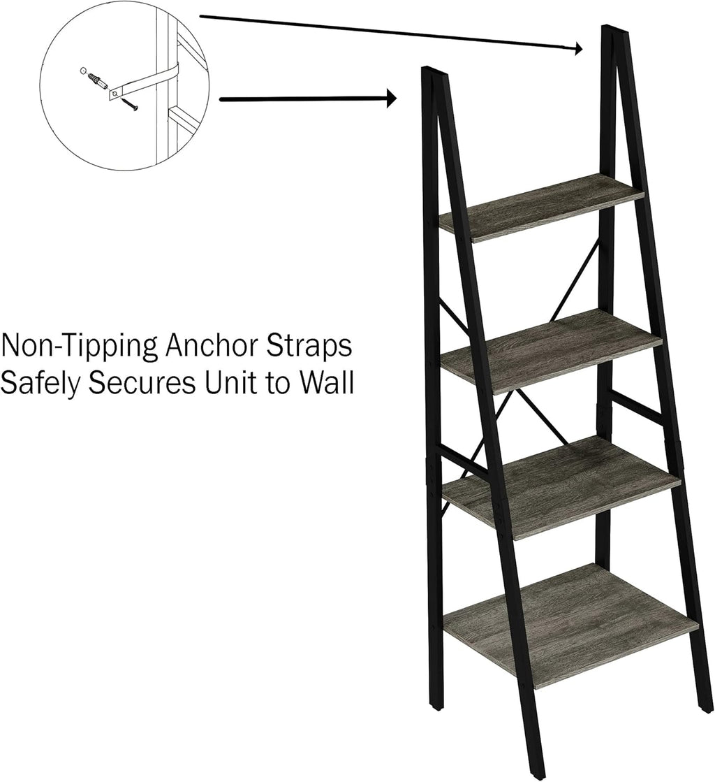 Gray Woodgrain 4-Tier Ladder Bookshelf Z327