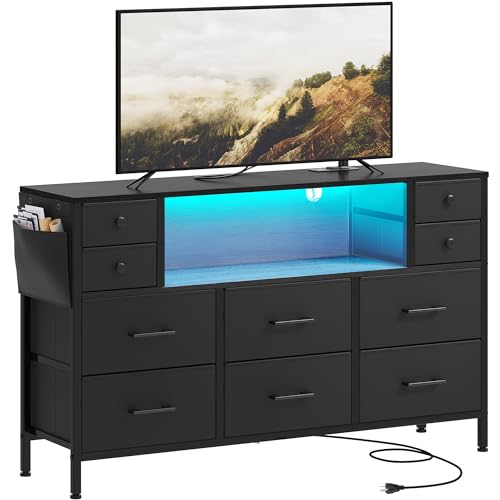 Black 9 Drawer TV Stand with Charging Station Z582973
