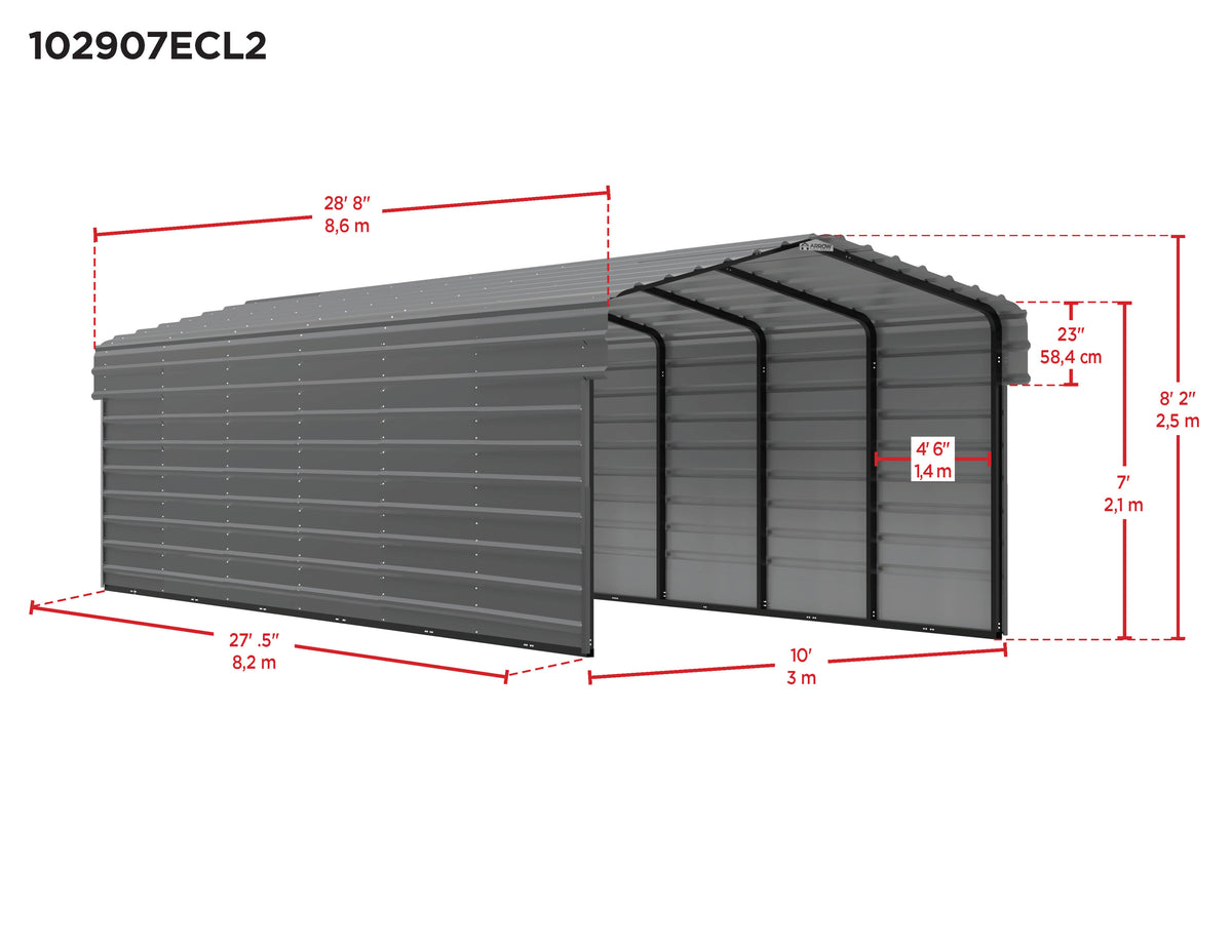 Galvanized Steel Carport Kit, 10' x 29' x 7' M235747