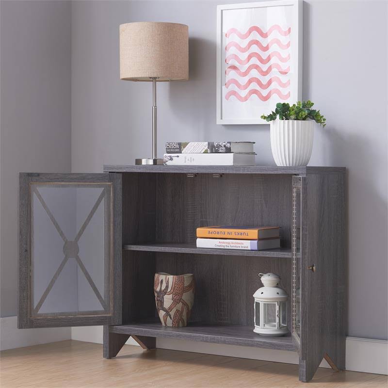 Distressed Gray Wood Accent Storage Cabinet Y71786