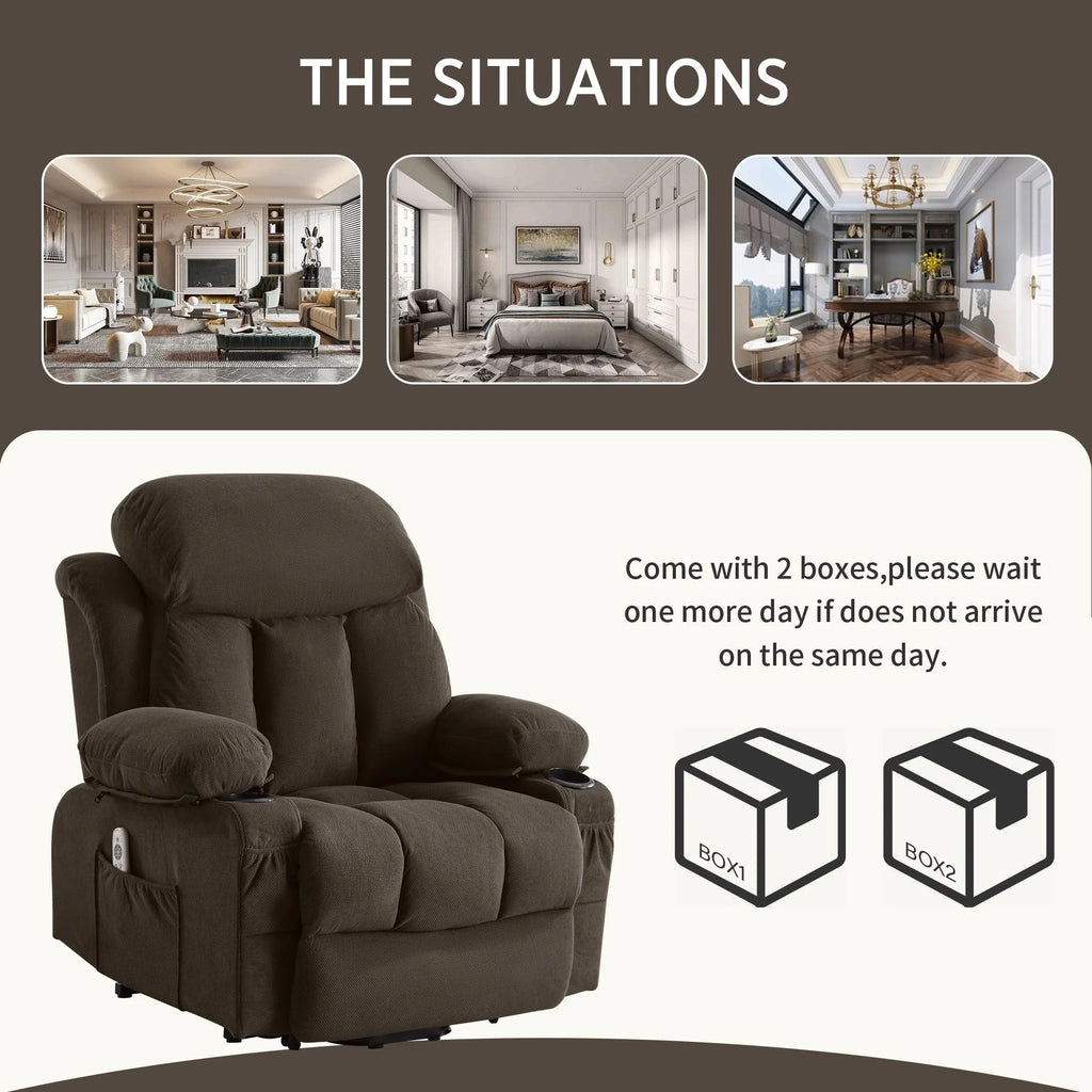 Brown PU Leather Power Lift Recliner Chair with Massage and Heating K36722