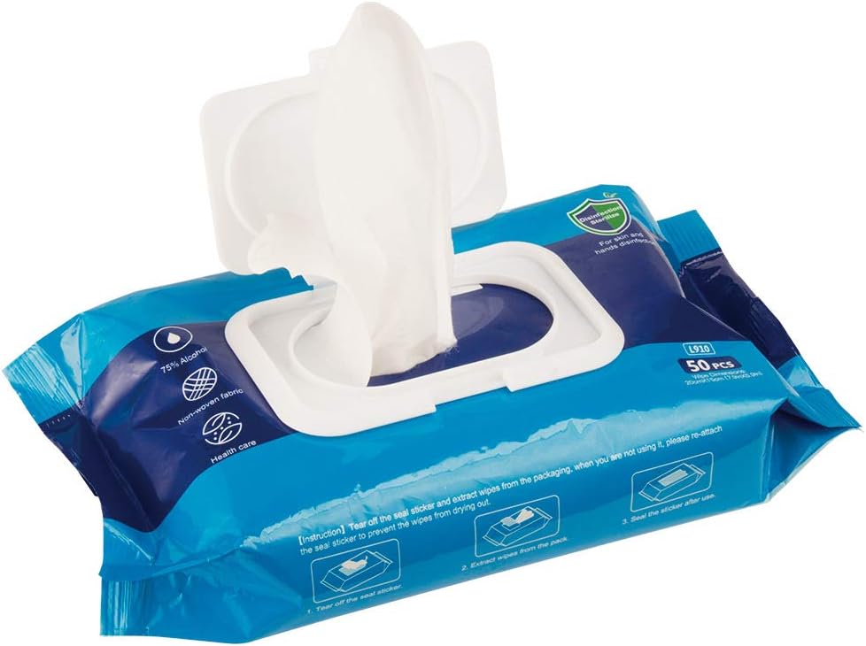 Disposable Hand Sanitizer Wipes, 75% Alcohol Wipes, Case: 20 Pouches of 50 Wipes, Pack of 2 D747152