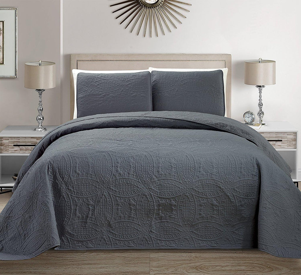 3pc King/California King Embossed Oversized Coverlet Bedspread Set Solid White I424