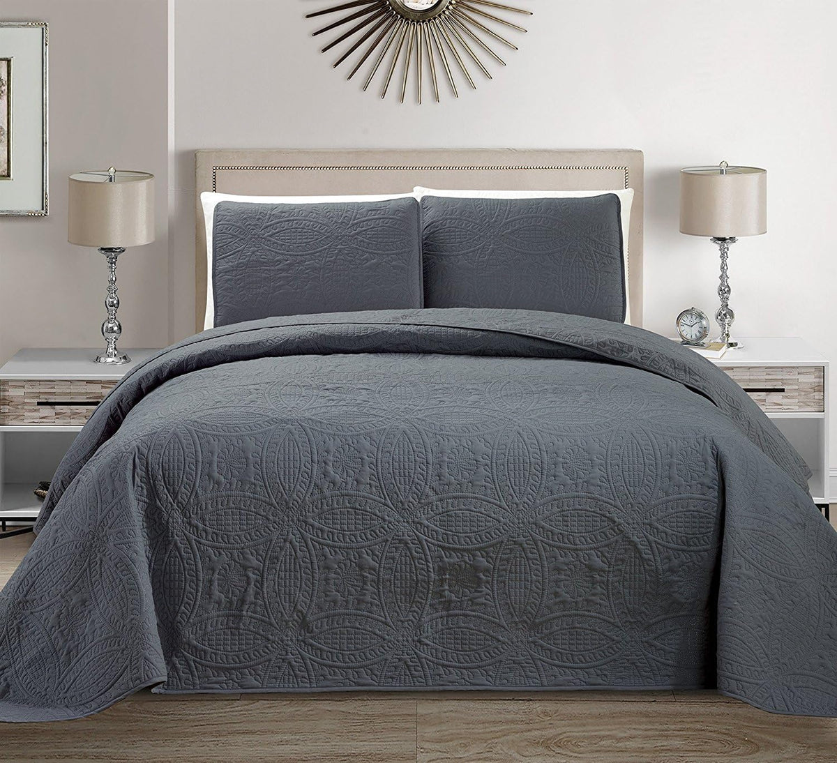 3pc King/California King Embossed Oversized Coverlet Bedspread Set Solid White I424