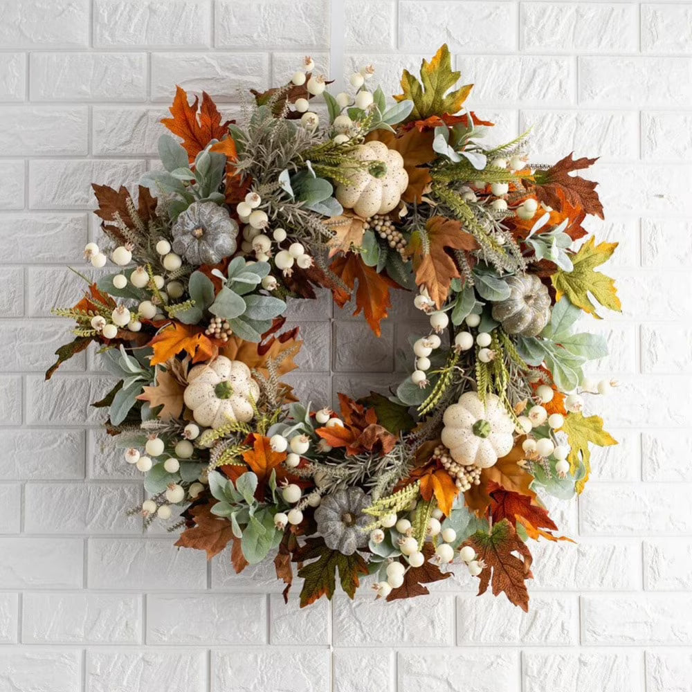 Fall Wreath with Pumpkins Maple Leaves U436