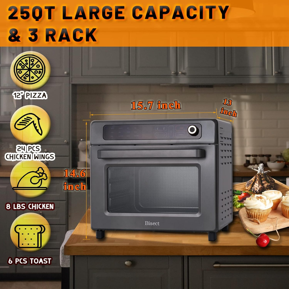 12-in-1 25QT Stainless Steel Air Fryer Toaster Oven W821