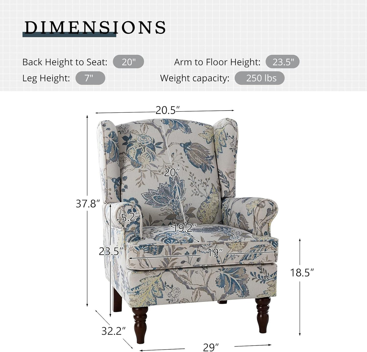 Wingback Accent Chairs Set Of 2 With Wood Legs Fabric Upholstered V489