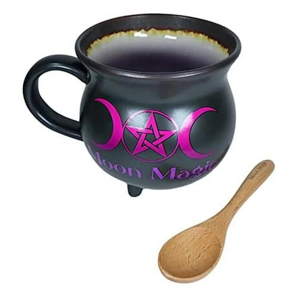 Porcelain Cauldron Shaped Bowl or Mug 32Oz with Wooden Spoon T708306